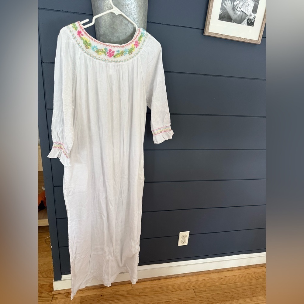 Vintage intimate appeal embroidered cotton long maxi white night gown large